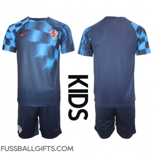 Kroatien Fußballbekleidung Auswärtstrikot Kinder WM 2022 Kurzarm (+ kurze hosen)